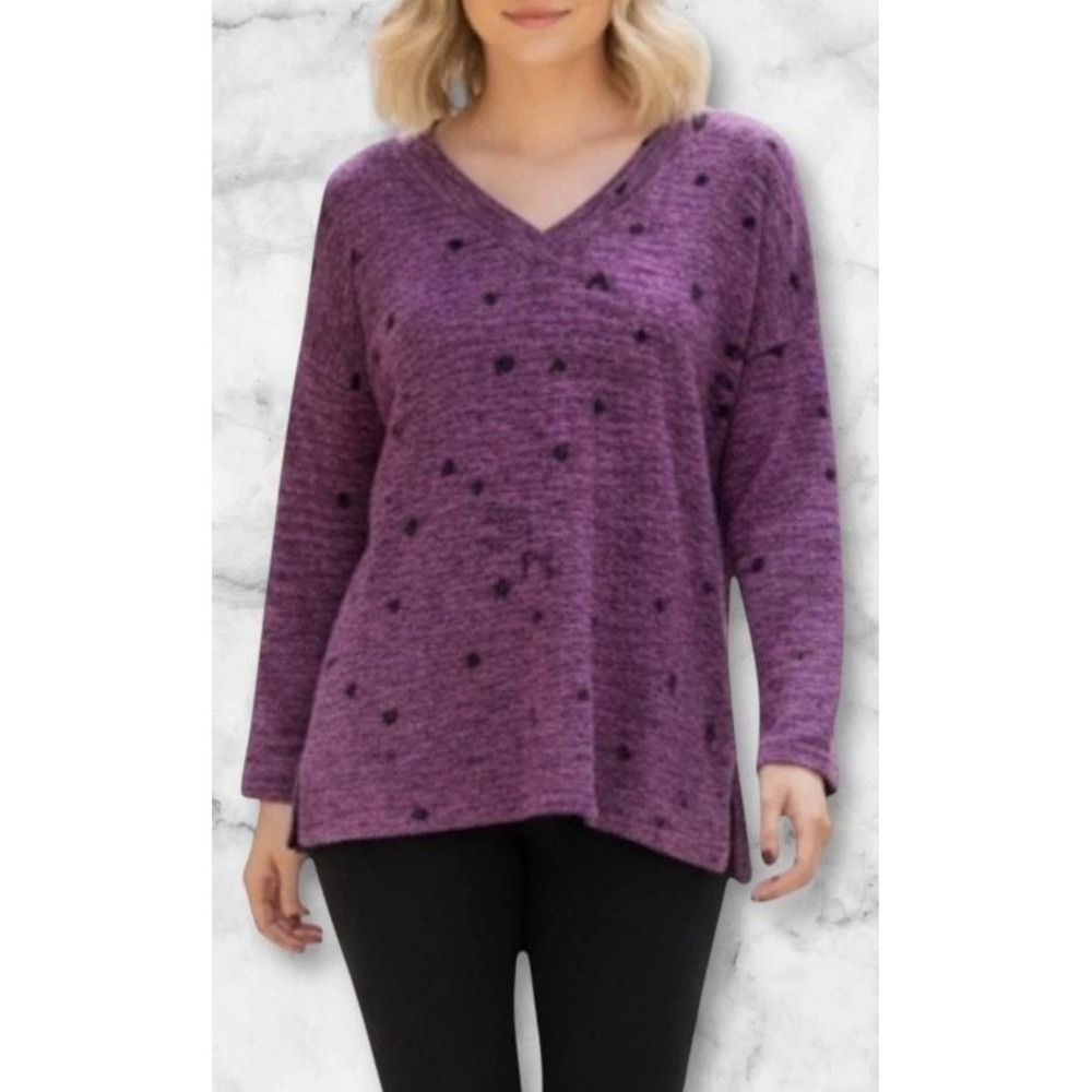 Philisophy Berry Pink Black Hearts V-Neck Soft Pullover Top Sweater Size M‎